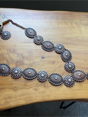 Copper Floral Concho Necklace and Earrings - Women Jewelry